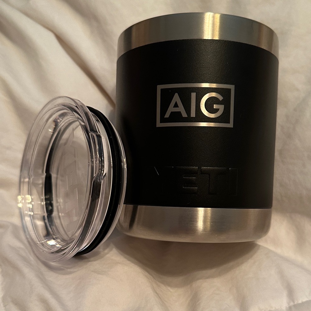 YETI Black and Silver Insulated Rambler with Clear Lid-AIG branded